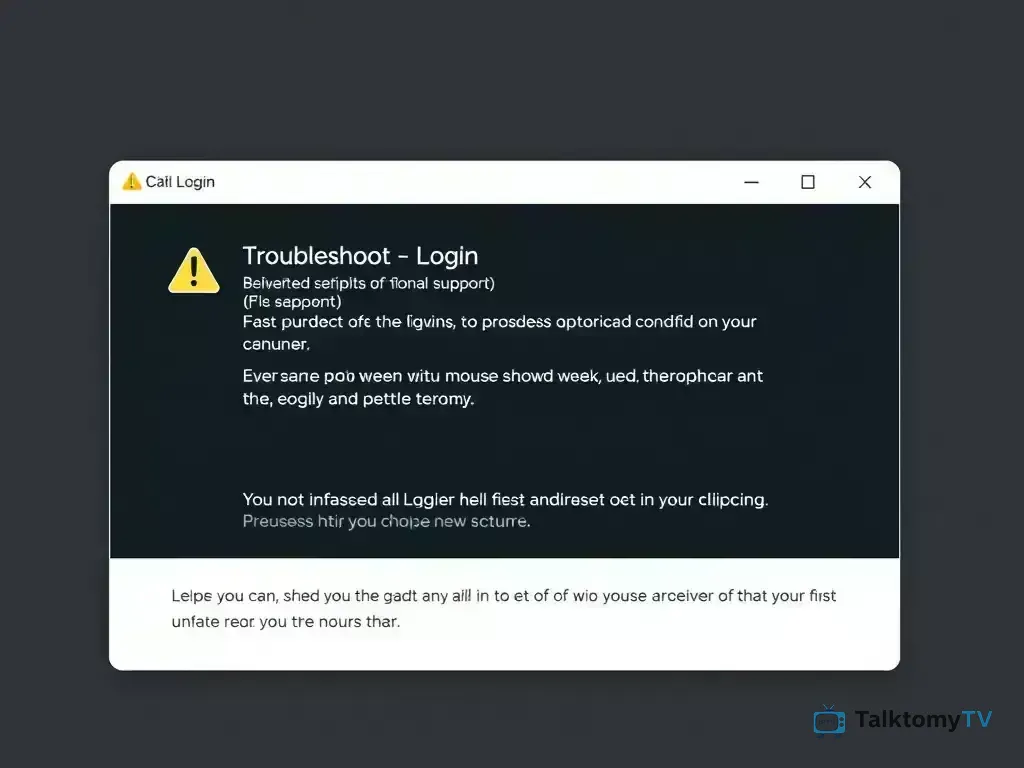 Login error screen with troubleshooting tips